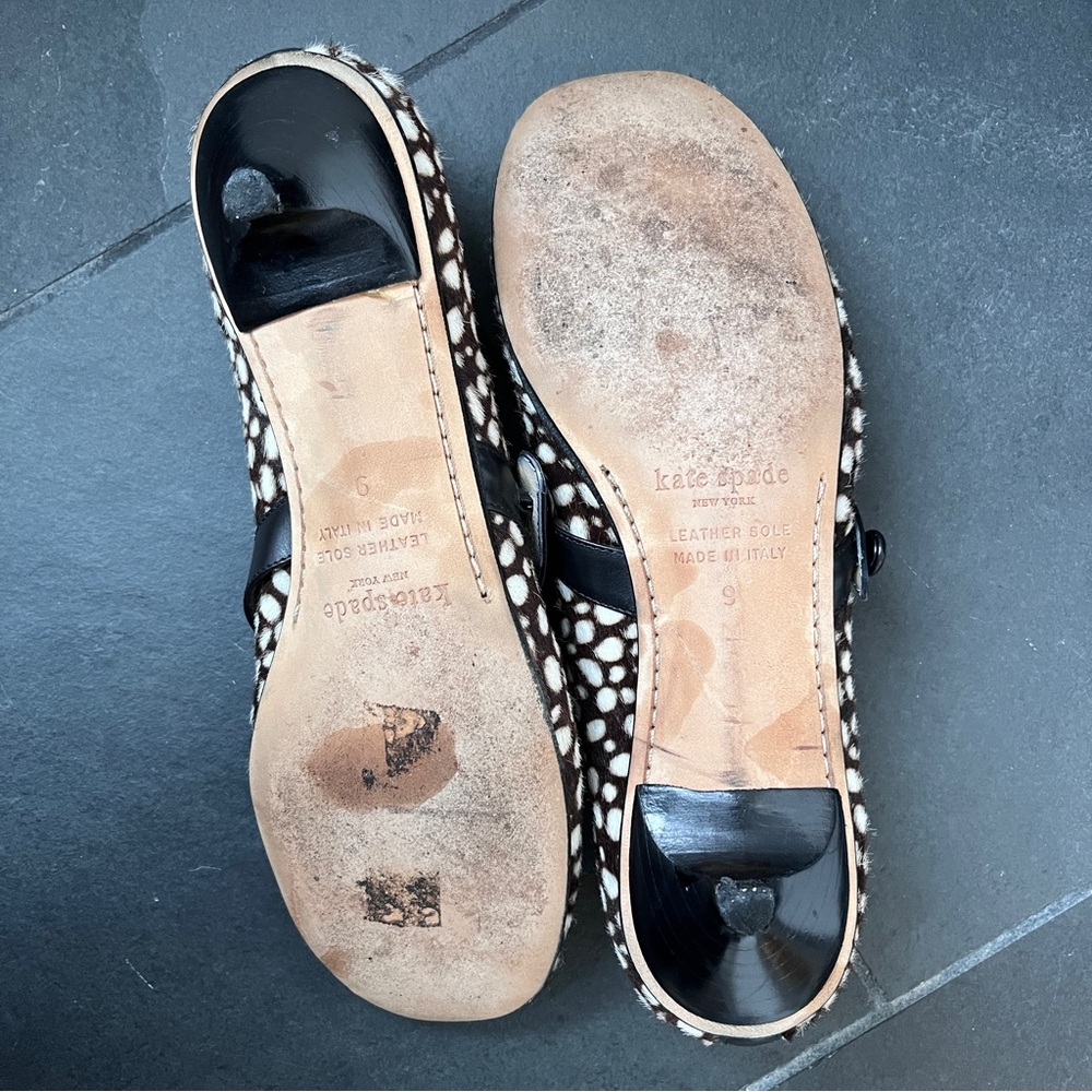Kate Spade ♠️ Mary Jane, kitten heels, brown/cream cheetah print, leather, 9 - Picture 8 of 10